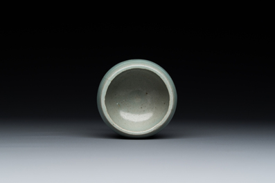 A Korean inlaid celadon cup on a stand, probably Goryeo, 13/14th C.