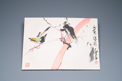 Chinese school: An album of twelve paintings with signatures of celebrities, a.o. Zhao Shaoang 趙少昂, ink and colour on paper, dated 1944