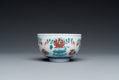 A Chinese doucai 'mandarin ducks' bowl, Chenghua mark, probably Qing