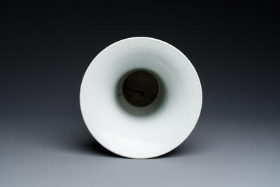 A Chinese blue and white 'gu' vase with figurative design, probably Kangxi