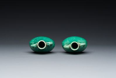 A pair of Chinese green-glazed miniature vases, Ming