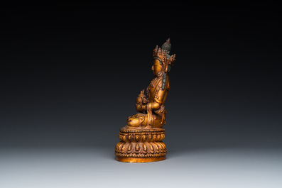 Statuette de Bouddha Amitayus en bronze laqu&eacute; et dor&eacute;, Chine, marque et &eacute;poque de Yongle 大明永樂年施