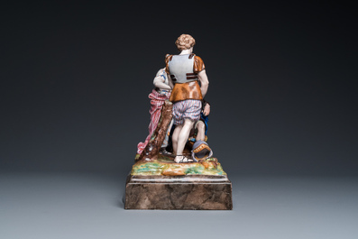 Grand groupe &agrave; d&eacute;cor de l'histoire de B&eacute;lisaire en fa&iuml;ence polychrome de Niderviller, France, 18&egrave;me