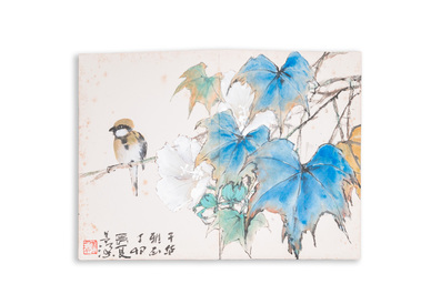 Chinese school: An album of twelve paintings with signatures of celebrities, a.o. Zhao Shaoang 趙少昂, ink and colour on paper, dated 1944