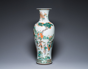 A large Chinese famille verte vase with narrative design, Kangxi mark, 19th C.