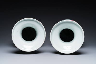A pair of Chinese famille rose vases with peacocks and phoenixes, 19th C.
