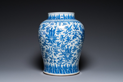 A Chinese blue and white 'lotus scroll' vase, Kangxi