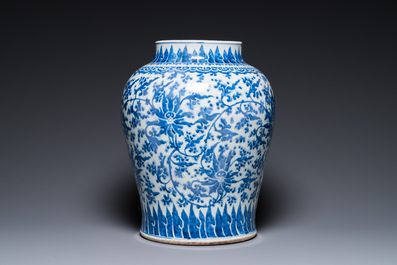 A Chinese blue and white 'lotus scroll' vase, Kangxi