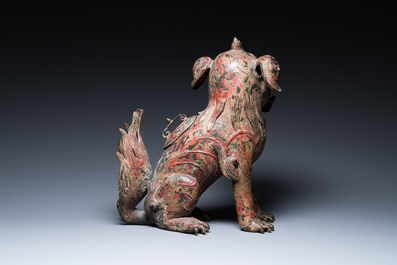 A large Chinese bronze Buddhist lion censer, probably Ming