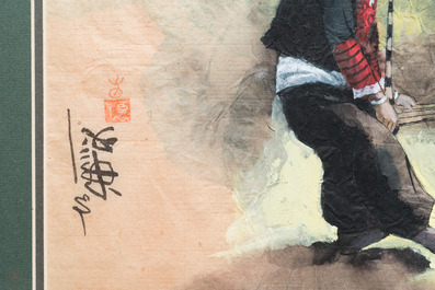 Pham Minh Duc (Vietnam, 20e eeuw): Vier diverse landschappen met figuren, inkt en kleur op papier