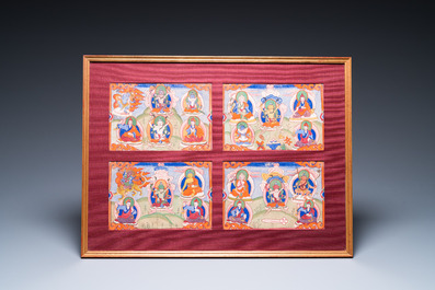 Eight tsaklis and three painted wood book covers, Tibet, 19th C.