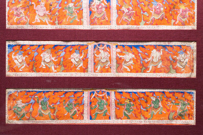 Eight tsaklis and three painted wood book covers, Tibet, 19th C.