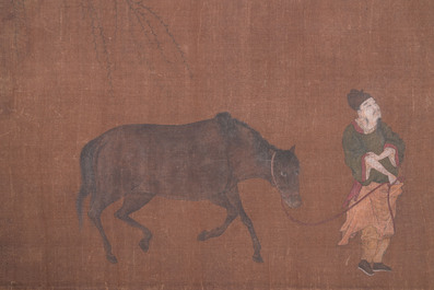 Bo Yuan 伯遠: 'A groom leads a horse', ink and colour on silk, probably Ming
