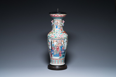 A Chinese famille rose vase with phoenix-shaped handles, 19th C.