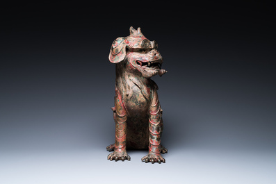 A large Chinese bronze Buddhist lion censer, probably Ming