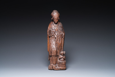 Saint Nicolas aux trois gar&ccedil;ons dans le saloir en ch&ecirc;ne sculpt&eacute;, Flandre, 16&egrave;me