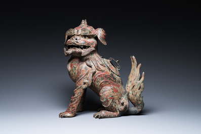 A large Chinese bronze Buddhist lion censer, probably Ming