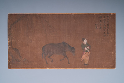 Bo Yuan 伯遠: 'A groom leads a horse', ink and colour on silk, probably Ming