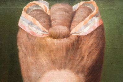 Ecole fran&ccedil;aise: Portrait de Mademoiselle de Mirabelle, huile sur toile, 18&egrave;me