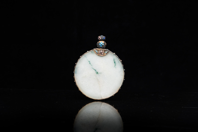 Four Chinese inlaid silver-mounted jade snuff bottles, 19/20th C.