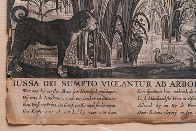 Nicolaes de Bruyn (1571-1656, d'apr&egrave;s): 'Adam et Eve tromp&eacute;s par le serpent', gravure sur papier, ca. 1652
