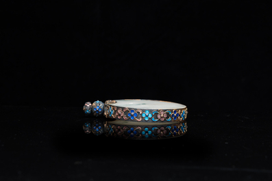Four Chinese inlaid silver-mounted jade snuff bottles, 19/20th C.