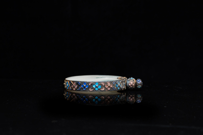Four Chinese inlaid silver-mounted jade snuff bottles, 19/20th C.