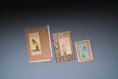Ecoles indiennes et persanes: sept miniatures aux sujets figuratifs et floraux sur pages de Coran, 19/20&egrave;me