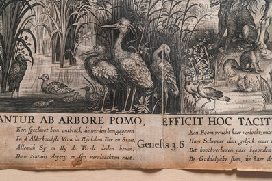 Nicolaes de Bruyn (1571-1656, d'apr&egrave;s): 'Adam et Eve tromp&eacute;s par le serpent', gravure sur papier, ca. 1652