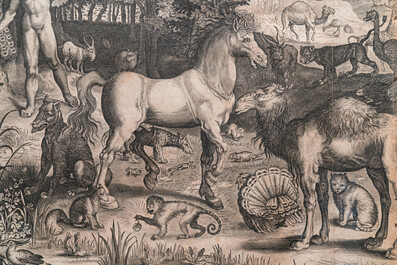 Nicolaes de Bruyn (1571-1656, d'apr&egrave;s): 'Adam et Eve tromp&eacute;s par le serpent', gravure sur papier, ca. 1652