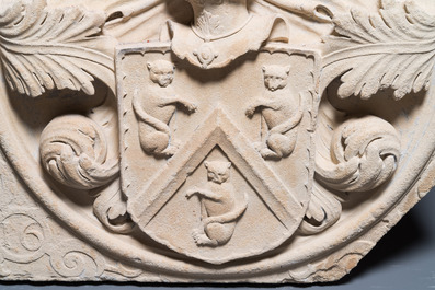 Two Belgian or French armorial architectural fa&ccedil;ade fragments, one dated 1602 but probably later