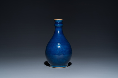 A Chinese monochrome blue-glazed bottle vase, Qianlong