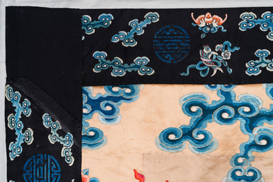 A large Chinese gold-thread-embroidered silk panel with an imperial dragon, 19th C.