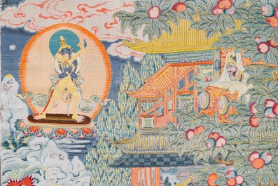 Een Chinese gewoven thangka van een Shambhala koning, Republiek