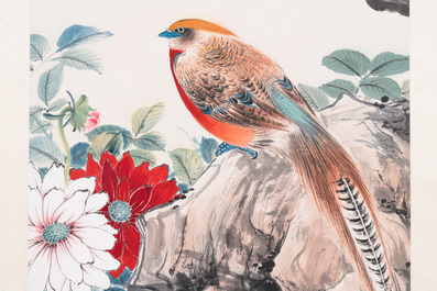 Toegeschreven aan Yan Bolong 顏伯龍 (1898-1955): 'Vogels', inkt en kleur op papier