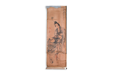 Japanse school, navolger van Sesson Shukei 雪村周継 (1504 &ndash; c. 1589): 'Twee onsterfelijken', inkt en kleur op papier