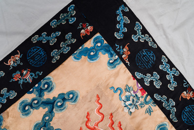 A large Chinese gold-thread-embroidered silk panel with an imperial dragon, 19th C.