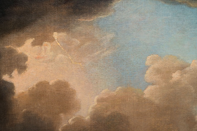 Navolger van Willem van de Velde (1633-1707): 'Marine met vier Britse schepen op zee', olie op doek