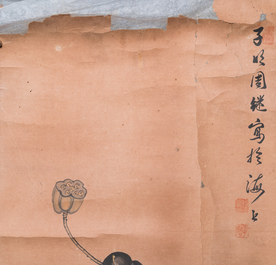 Japanse school, navolger van Sesson Shukei 雪村周継 (1504 &ndash; c. 1589): 'Twee onsterfelijken', inkt en kleur op papier