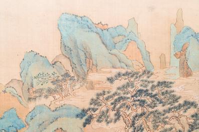Huan Zhonghua 煥仲華: 'Mountainous landscape', ink and colour on silk, dated 1850