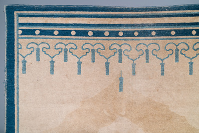 A Chinese Ningxia rug depicting a mandarin dignitary, 19th C