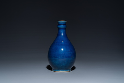 A Chinese monochrome blue-glazed bottle vase, Qianlong