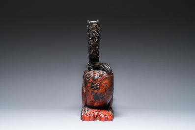 A large Chinese lacquered wooden stand in the shape of a three-legged toad, Ming