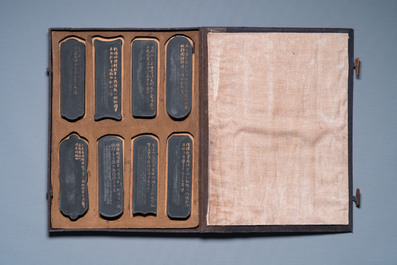 A Chinese case with eight ink cakes, Liang Huai Gong Mo 两淮贡墨 mark, Republic