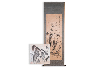 Liu Ruihua 劉瑞華 (1971): 'Squirrels and grapes', ink and colour on paper, dated 1995 and Jiang Yunge 江雲閣: 'Bamboo', ink on silk, dated 1949