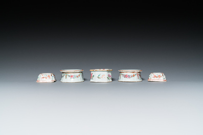 Five Chinese famille rose salts, Qianlong