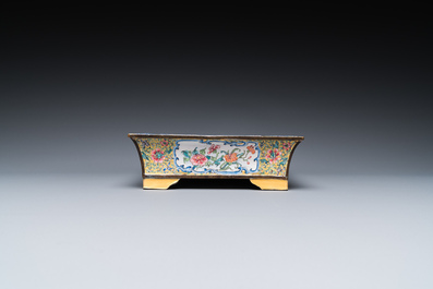 A rectangular Chinese yellow-ground Canton enamel jardini&egrave;re, Yongzheng