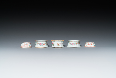 Five Chinese famille rose salts, Qianlong