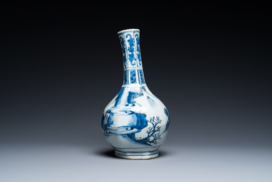 A Chinese blue and white 'Wang Xizhi' bottle vase, Transitional period