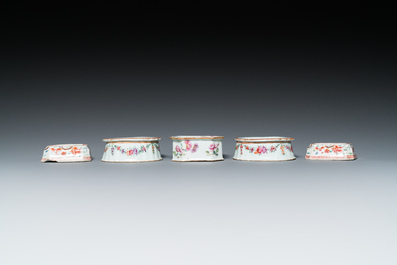 Five Chinese famille rose salts, Qianlong